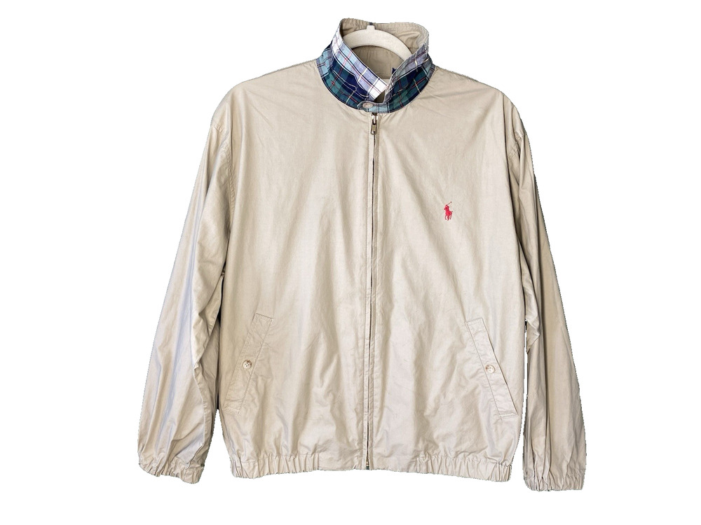 Polo Ralph Lauren Jacket Mens Medium Vintage 90s Beige Harrington Bomber Logo